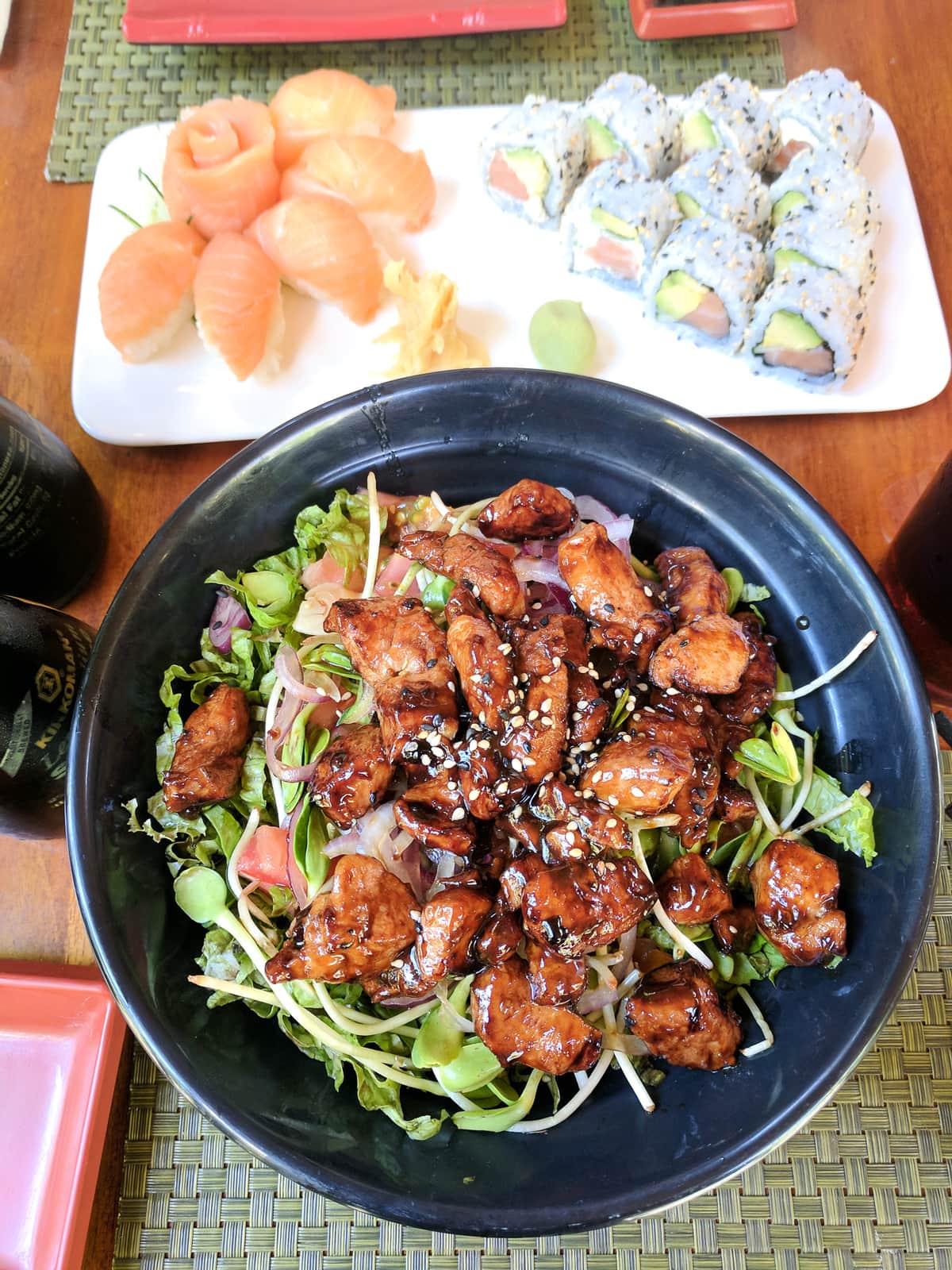 Sushi and chicken teriyaki from Bamboo Sushi Club in Tamarindo