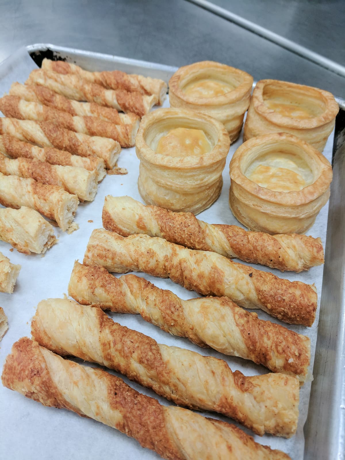 Paillettes (puff pastry cheese straws) and vol-au-vent