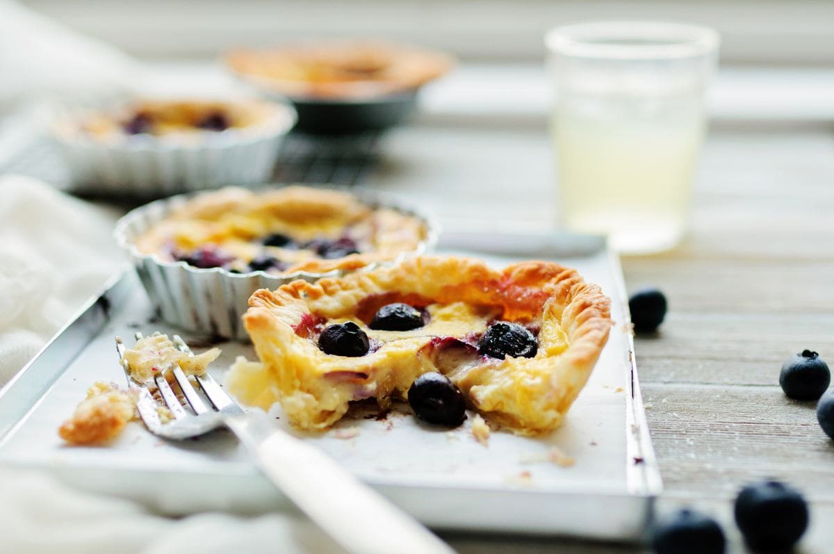 Tart with blueberries on a plate