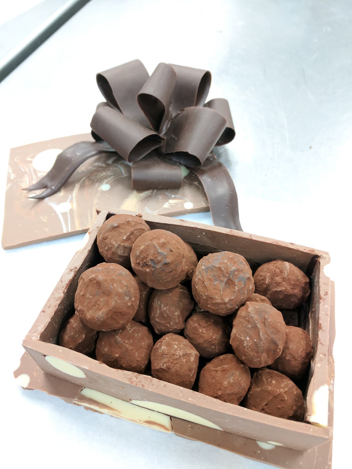 Chocolate box filled with chocolate truffles