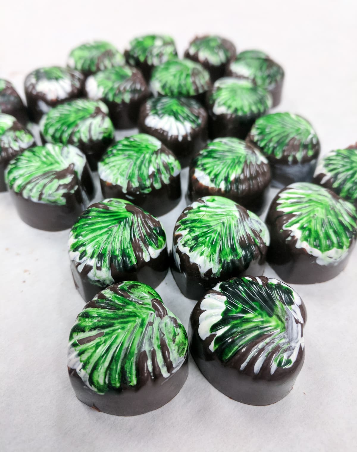 Bonbons with a leaf design on top