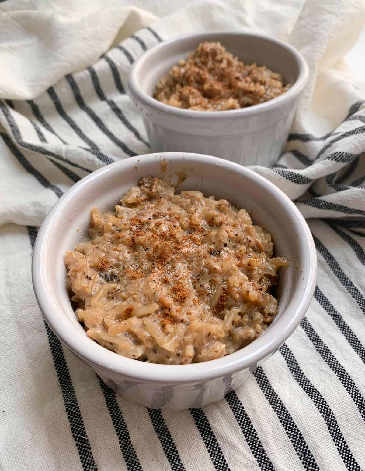 Two ramekins of earl grey rice pudding