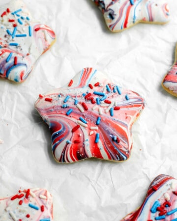 Red, white, and blue marbled star sugar cookies