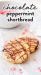 Two shortbread cookies side by side with text that reads 'Chocolate Peppermint Shortbread'