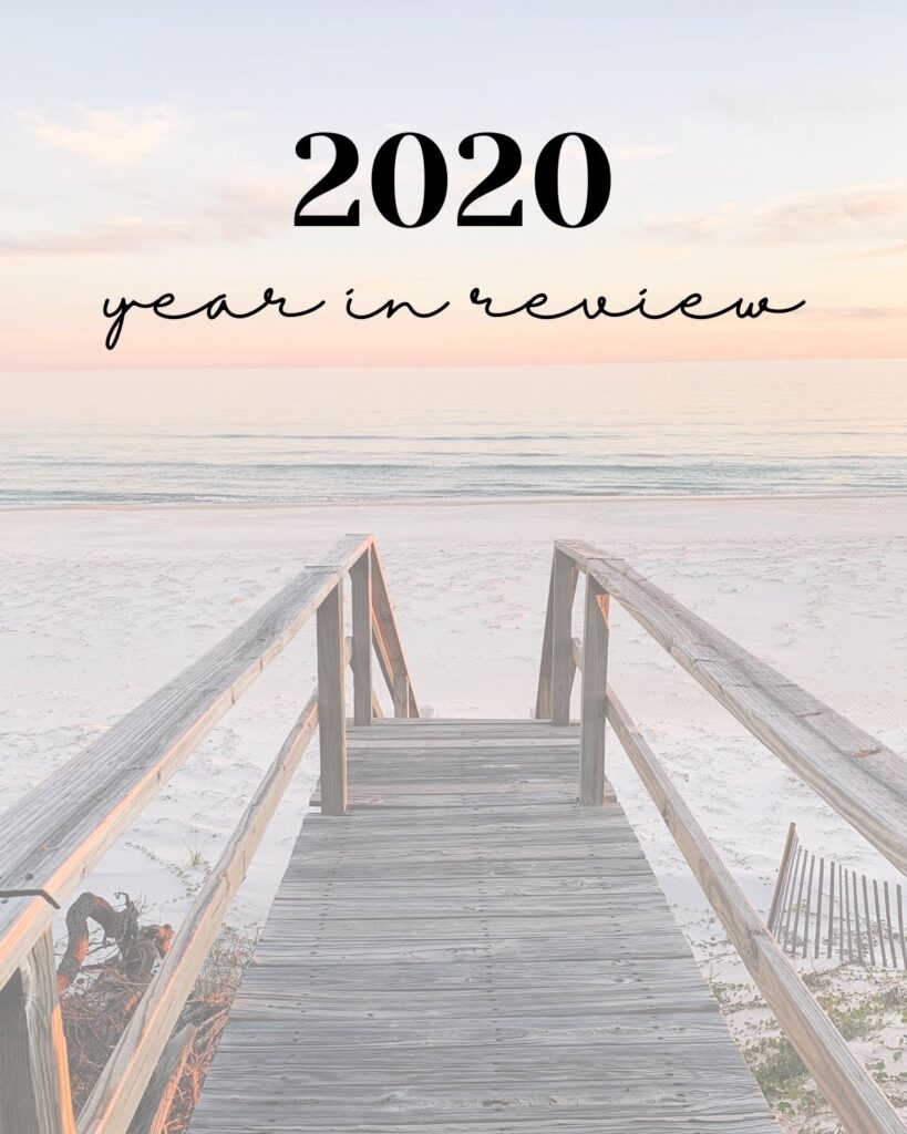 St. George Island beach at sunset with text that reads '2020: Year in Review'