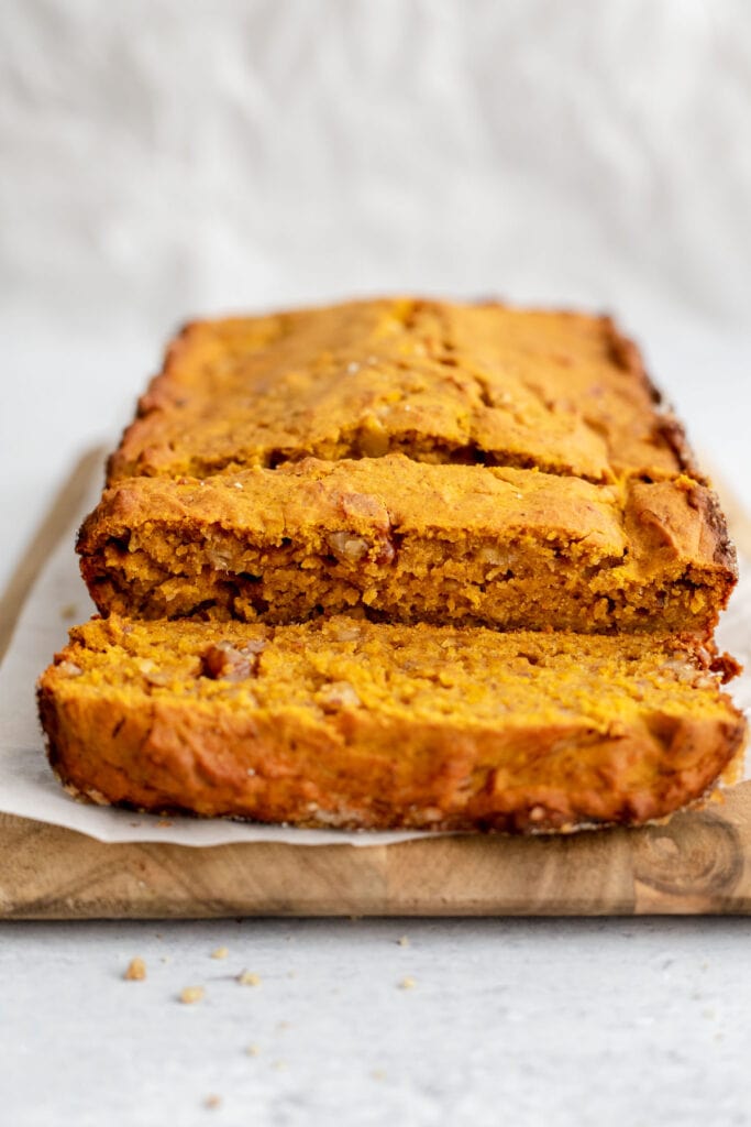 Pumpkin banana bread on a cutting board