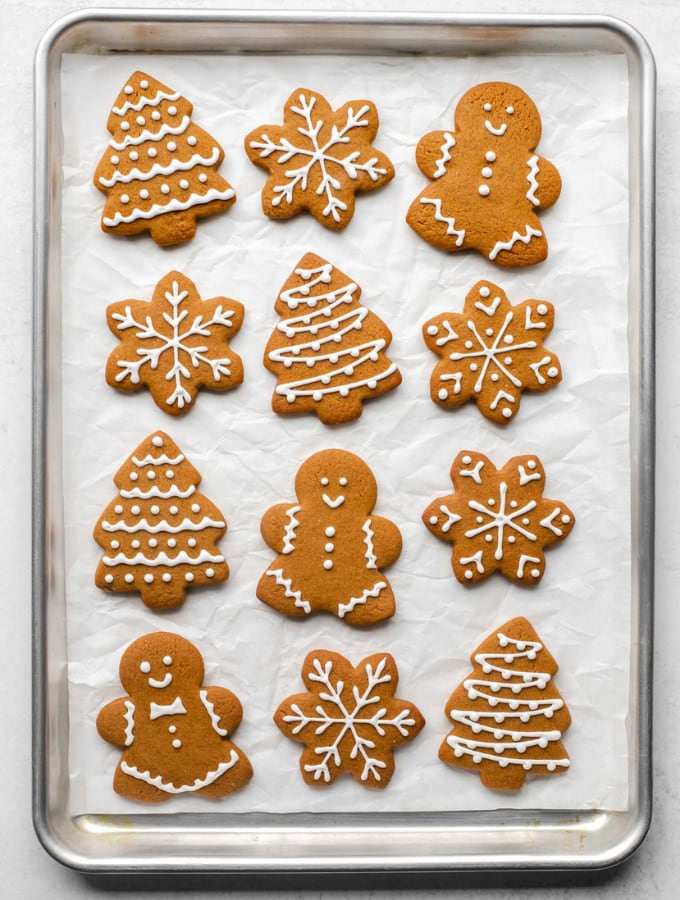 Tray of decorated gingerbread cookies