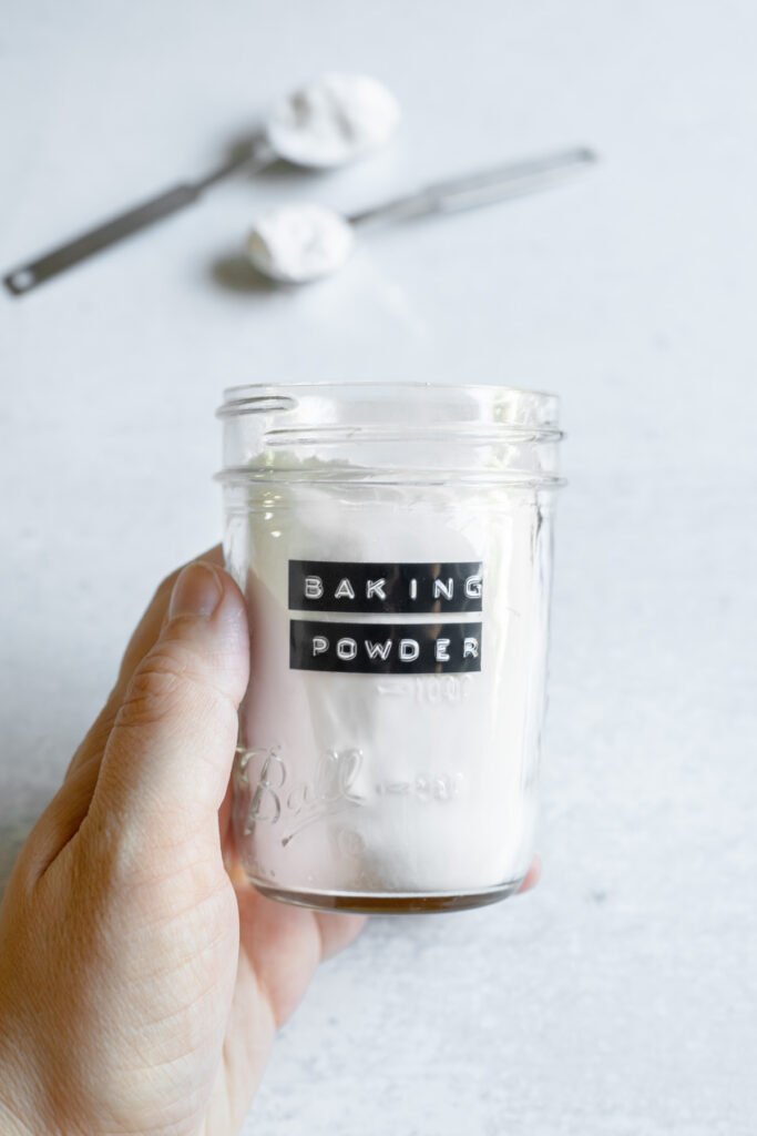 Clear glass of baking powder