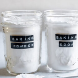 Baking soda and baking powder with text that reads 'Leavening agents in baking'